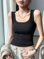 Solid Color Casual, U-Neck, Wide Shoulder Vest, Women'S Tank Top, Versatile Innerwear Or Outerwear, Sleeveless Vest, Comfortable And Simple, Suitable For Spring, Summer, Autumn Tops, Can Be Worn In Winter, Christmas, Valentine'S Day - Image 2