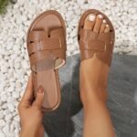 Women'S Summer Fashion Slip-On Flat Monogram Sandals, Solid Color Minimalist Open Toe Slides, All-Season Comfort, Man-Made Upper/Inner/Rubber Sole, Casual Outdoor Footwear - Image 16