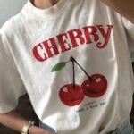 Fruit&Cherry Graphic Print T-Shirt, Short Sleeve Crew Neck Casual Top For Summer & Spring, Women'S Clothing