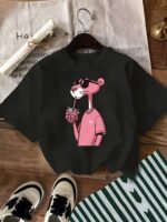 Women'S Casual Crew Neck T-Shirt With Cute Cartoon Print, Short Sleeve, Regular Length, Slight Stretch Fabric, Pink Tigger Design, Soft Polyester Material, Perfect For Casual Attir - Image 5