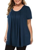 Elegant Crew Neck Ruched Bust Slight Stretch Knit Fabric Pullovers Polyester Casual Tops For Women, Plus Siz - Image 3