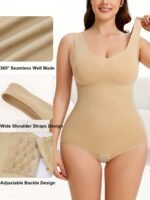 Plus Size Simple Shapewear, Women'S Plus Seamless Solid Tummy Control Full Body Shaping Slimming Leotard Jumpsuit