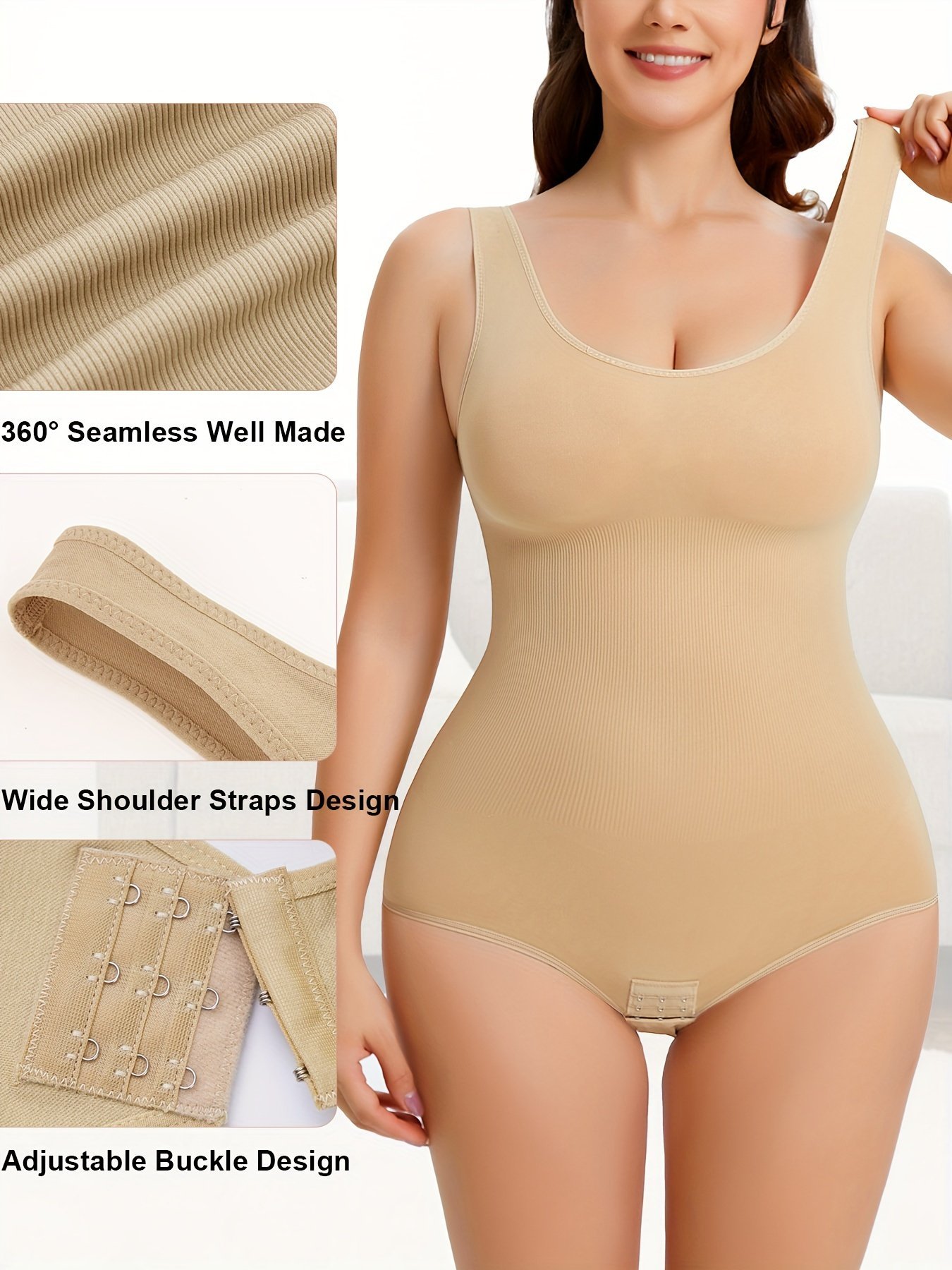 product-fancy-f587d475-33c3-47cc-9bcc-cd0bc6891fd3.jpg Plus Size Simple Shapewear, Women'S Plus Seamless Solid Tummy Control Full Body Shaping Slimming Leotard Jumpsuit - Image 1