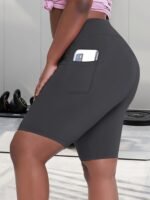 Women'S High-Waisted Plus Size Side Pocket Shorts, Breathable Workout Leggings For Women, Fitness Apparel - Image 3