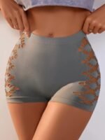 Geometric Hollowed Out Women'S High Waist Flat Leg Pants - Image 2