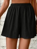 Casual Everyday Women'S Casual Black Polyester Shorts - Elastic Waistband, Textured Fabric, Machine Washable, All-Season Wear - Image 8