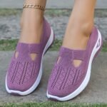 1 Pair Women'S Breathable Open Toe Sneakers, Casual All-Season Slip-On Walking Shoes, Lightweight Flat Sole With Solid Color Design, Comfortable Fabric Upper/Inner And Faux Sole - Image 10