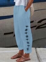 Plus Size Floral Print Pants, Casual Pocket Elastic Waist Pants For Spring & Summer, Women'S Plus Size Clothing - Image 4