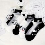 5 Pairs Cute Cat Contrast Mesh Socks, Breathable & Comfy Ankle Socks, Women'S Stockings & Hosiery - Image 6