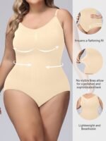 Women'S Plus Simple Shapewear Bodysuit, Plus Size Solid Seamless Tummy Control Slimming Adjustable Body Shaper - Image 9