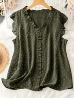 Plus Size Swiss Dot Blouse, Elegant Frill Trim Top For Summer, Women'S Plus Size Clothing - Image 3