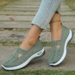 1 Pair Women'S Breathable Open Toe Sneakers, Casual All-Season Slip-On Walking Shoes, Lightweight Flat Sole With Solid Color Design, Comfortable Fabric Upper/Inner And Faux Sole - Image 5