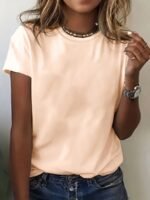 Women'S Elegant Casual Short Sleeve T-Shirt - Round Neck Solid Black Top, Medium Stretch Machine-Washable Fabric, Versatile All-Season Wear For Everyday & Formal Outfits, Versatile Clothing, Sophisticated Style, Comfortable Fit - Image 3