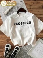 Women'S "Prosecco Mood" Graphic Tee - Casual Crew Neck Short Sleeve T-Shirt With Wine Glass & Champagne Design, White, Perfect For Spring & Summer, Ladies T Shirts - Image 2