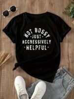 Women'S Casual Short Sleeve T-Shirt - Vibrant Red Relaxed Fit Round Neck Top With Bold "Not Bossy Just Aggressively Helpful" Graphic Print, Machine Washable Summer Tee For Casual Attire, Comfortable Clothing, Nontransparent Fabric - Image 3