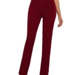 Women'S High-Waist Solid Color Maroon Pants - Slim Fit, Straight Leg, Polyester Blend, Machine Washable, All-Season Comfort, Versatile For Casual & Formal Outfits, Formal Attire, Sleek Appearance, Smooth Texture