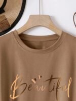 Women'S Short-Sleeve T-Shirt With Letter Print, Featuring A Design That Embodies Elegance And Direction For The Winter Solstice. - Image 3