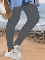 Plus Size Casual Pants, Women'S Plus Solid Elastic High Rise High Stretch Skinny Trousers - Image 3