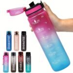 32 Oz (1000 Ml) Inspirational Sports Water Bottle With Time Markers - Wide Mouth, Leak-Proof, And Stir-Friendly - Includes A Carrying Strap (1 Bottle) - Image 3