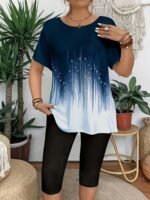 Elegant Plus Size Crew Neck T-Shirt With Floral Print - Soft Medium Stretch Fabric, Short Sleeve Top For Women, Casual Wear, All Season Tee|Floral Print Top|Comfortable Fit, Plus Size Clothing - Image 8