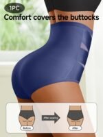 1Pc Women'S High-Waist Shapewear Panties, Comfortable Skin-Friendly Breathable, Elegant Style, No Padding, Cross Strap Detail, Medium Support, Knit Fabric, Solid Color, Nylon Material, Triangle Underwear - Image 6