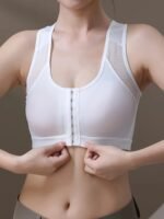 New Plus Size Gathered Non-Steel Ring Breathable Hole Bra Bra Vest Style Bra Suitable For And Front Buckle Adjustable Bra Breast Shrinking Bra Bra, Plus Size Bra Lingerie Front Buckle Design For Cam And Shaping, Ideal For And Summer Wear - Image 2