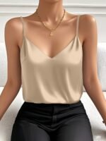 An Elegant Women'S Camisole, A Sexy Solid Color Tank Top With Thin Straps, Women'S Clothing. - Image 2