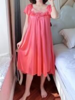 Cross-Border Sexy Women'S Nightgown Made Of Lace, Plus Size, Solid Color Floral Sleepwear, Thin Short-Sleeve Lace Dress.