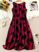 Large Women'S Elegant Sleeveless Dress Casual Print Round Neck Dress - Image 4