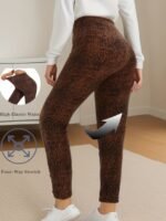 Plus Size Women'S High-Waisted 7/8 Leggings - Soft Stretchy Workout Tights With Four-Way Stretch, Herringbone Print & High Elastic Waistband For Gym, Yoga, Running - All-Season Machine Washable Fitness Pants - Image 5