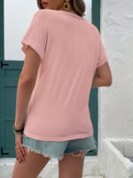 Women'S Chic V-Neck Short Sleeve T-Shirt - Solid Color, Casual Summer Top In White, Perfect For Spring & Summer Outfits, Ladies T Shirts - Image 8