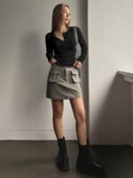 Women'S Elegant Half-Button Front Ribbed Slim-Fit T-Shirt - Black Round Neck Short Sleeve Top, Medium Stretch Machine-Washable For Spring/Summer Casual & Formal Wear, Ladies T Shirts, Casual Attire Tee, Sleek Fitted Tee, Stretchable Fabric - Image 7