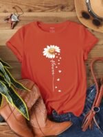 Faith Letter & Flower Print T-Shirt, Casual Short Sleeve Crew Neck Top, Women'S Clothing, Valentine'S Day - Image 4