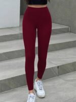 Women'S High-Waisted Leggings - Medium Compression Pants, Solid Black Running Pants, All-Season Machine Washable Non-See-Through Leggings For Women, Medium Elasticity, Nontransparent Fabric, Wear, Seamless Design, Breathable Material, Runners Gear - Image 3