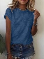 Women'S Stylish Commuting Shirt With Pleated Design At The Chest, Round Neck, And Short Sleeves. - Image 5