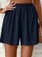 Casual Everyday Women'S Casual Black Polyester Shorts - Elastic Waistband, Textured Fabric, Machine Washable, All-Season Wear - Image 3