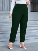 Women'S Plus Size Straight-Leg Pants - Stretchy Comfort Fit, Solid Black, All-Season Elegant Trousers For Casual & Professional Wear, Middle Eastern-Inspired Design - Image 2