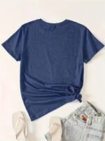 Plus Size Casual T-Shirt, Women'S Plus Heart & Slogan Print Short Sleeve Round Neck Medium Stretch T-Shirt - Image 6