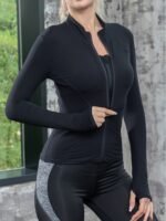 Women'S Quick-Dry Long Sleeve Zip-Up Sports Jacket - High Elasticity Breathable Yoga & Running Top With Front Pockets, Slim Fit All-Season Activewear For Gym, Outdoor Activities, Sleek Design, Durable Fabric - Image 3