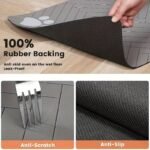 1Pc Quick Dry Diatomaceous Earth Pet Feeding Mat - Splash-Proof, Absorbent, Easy To Clean, For Dogs And Cats, Herring Bone Pattern With Paw Print Design, Black, Washable Pet Feeding Mat - Image 4