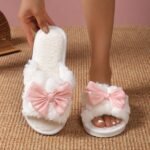 Women'S Autumn And Winter Warm Slippers With A Bow Design, Stylish Indoor Slippers For The Living Room. - Image 10