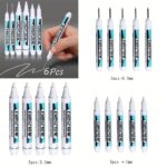 5-6Pcs White Waterproof Gel Roller Ball Pens, 0.7Mm 1Mm 2.5Mm, Medium Point, Alcohol-Based Ink, For Notebook, Plastic Surface, Painting, Marking, Writing