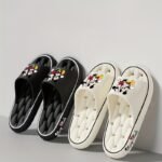 Disney Mickey & Minnie Mouse Unisex Eva Slippers - Soft Comfortable Non-Slip Indoor/Outdoor House Shoes With Ventilation Holes, All-Season Slip-On Design For Women & Men, Black & White Couple'S Slippers, House Slippers - Image 7