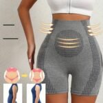 1Pc Women'S High-Waisted Shorts With Perforated Design - Slimming Effect, Supports Belly And Thighs, No Padding, Fashionable Gray Shorts For Fitness And Casual Wear, Casual Wear Shorts|Fashionable Shorts|Comfortable Fit, High Waist Shorts
