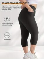 Women'S Plus Size High-Waisted Capri Leggings With Side Phone Pockets, Stretchy Workout Pants - Image 4