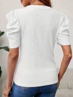 Elegant Ruffled Sleeve T-Shirt - Soft Stretch Polyester-Spandex Blend, Round Neck Casual Chic Top, All-Season Versatile Wear, Hand Wash Only - Image 4