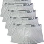 5Pcs Men'S Boxer Briefs - Light Blue, "Hello" & "Thinking" Print, Comfortable Stretch Fabric, Sporty Design For Casual Attire, Everyday Underwear|Sporty Boxer Shorts|Medium Stretch Fabric