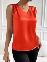 Elegant V-Neck Sleeveless Blouse - Stretchy Polyester-Spandex Blend, Machine Washable Lightweight Summer Top For New Year'S Eve Party & Formal Events, Solid Color Versatile Wardrobe Staple - Image 4