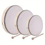 Natural Wooden Hand Drum, White Educational Hand-Held Percussion Instrument Toy With Mallet Included