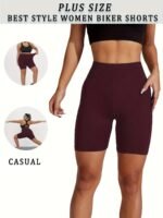 Plus Size Vibrant Green Biker Shorts For Women - Super Soft, No-See-Through, High-Waisted Workout & Yoga Gear, 15.24Cm Inseam, Stretchy Polyester/Spandex Blend, Machine Washable, Plus Size Shorts - Image 4